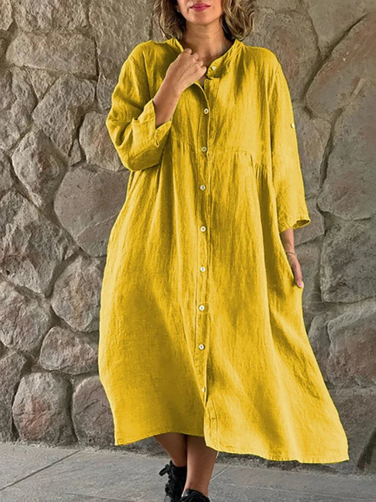 Hazel - Casual Cotton Linen Loose Dress