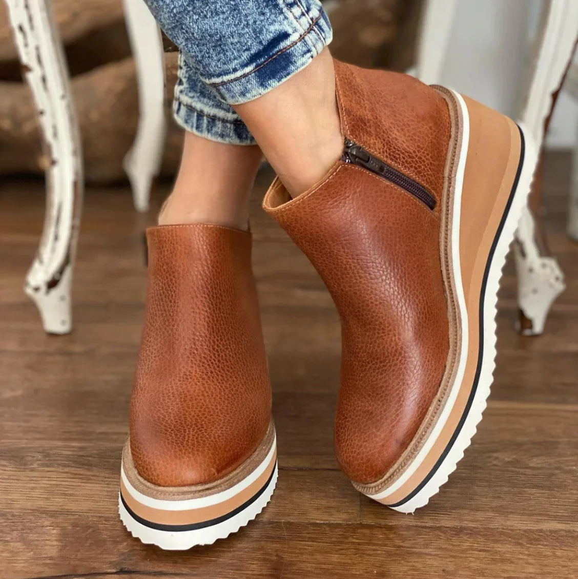 Eliza - Short Wedge Round Toe Orthopedic Boots