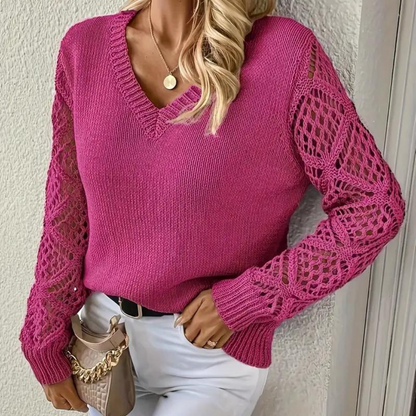 Raylene - V-Neck Knitted Sleeves Jumper