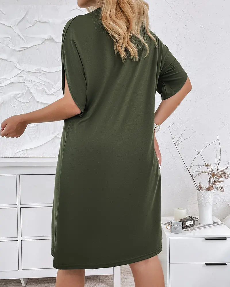Maya - V-Neck Ruched Cotton Linen Dress