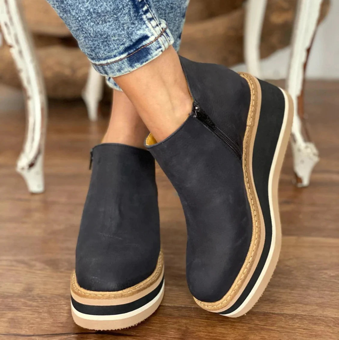 Eliza - Short Wedge Round Toe Orthopedic Boots