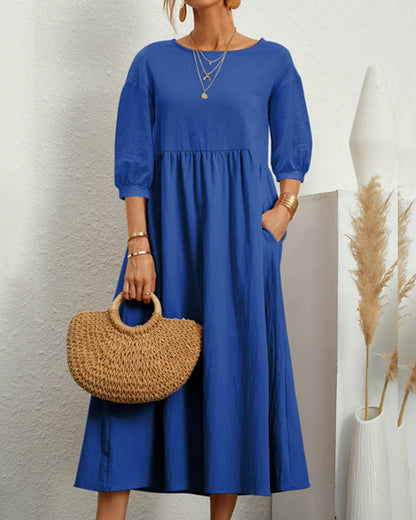 Anna - Lantern Sleeve Midi Dress