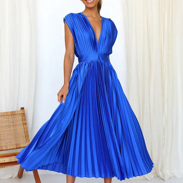 Elena - Sleeveless Pleated Midi Dress