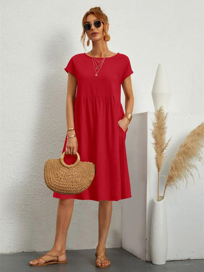 Moda - O-Neck Casual Loose Fit Dress