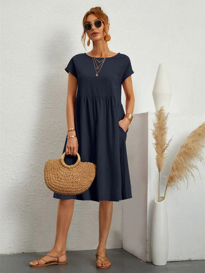 Moda - O-Neck Casual Loose Fit Dress