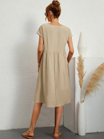 Moda - O-Neck Casual Loose Fit Dress