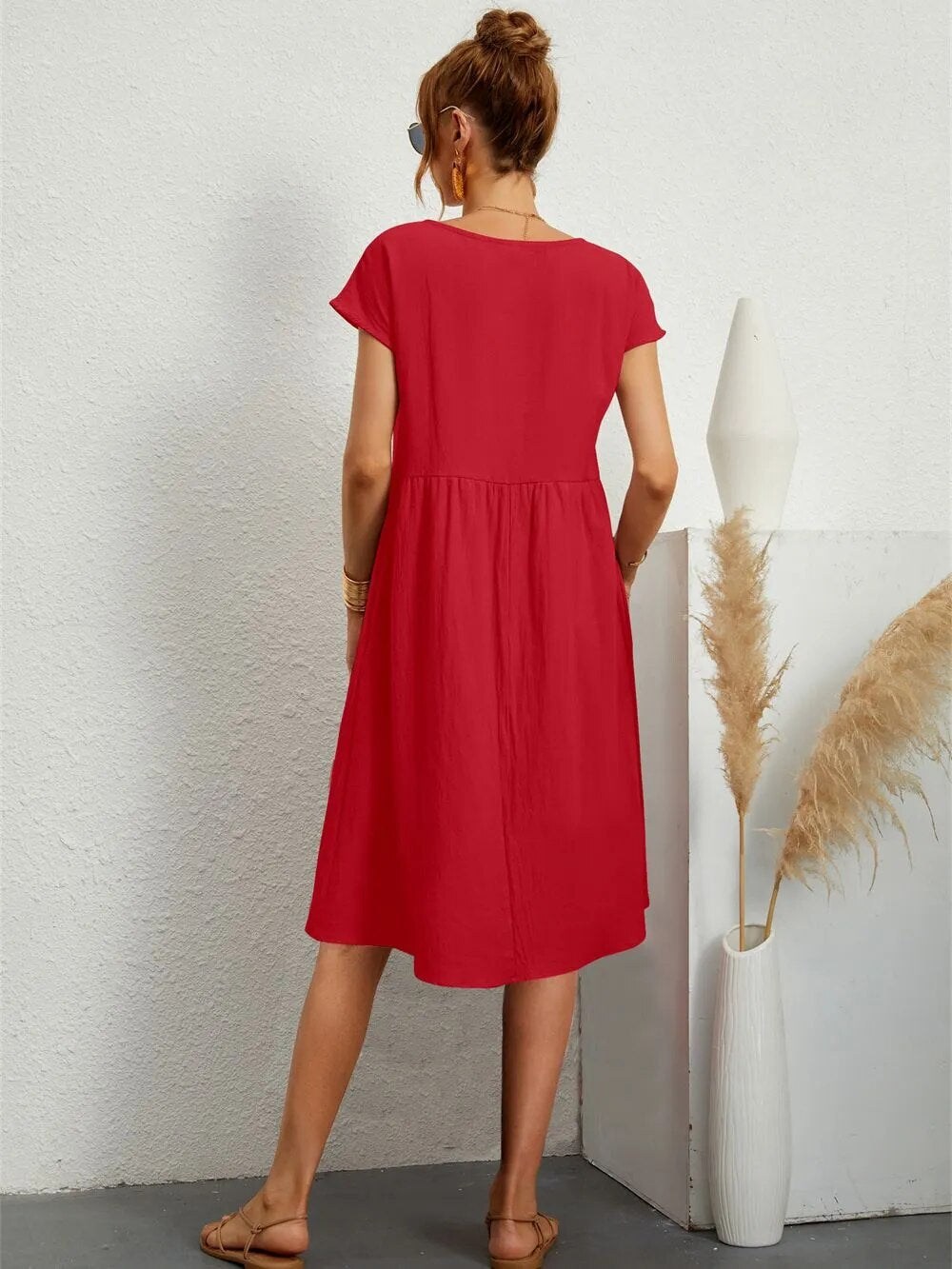 Moda - O-Neck Casual Loose Fit Dress