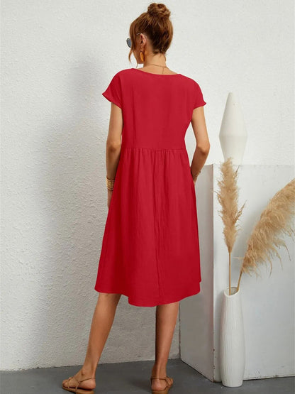 Moda - O-Neck Casual Loose Fit Dress