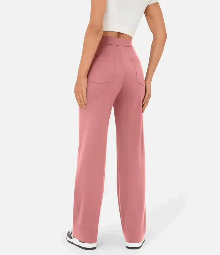 High-Waisted Elastic Casual Pants