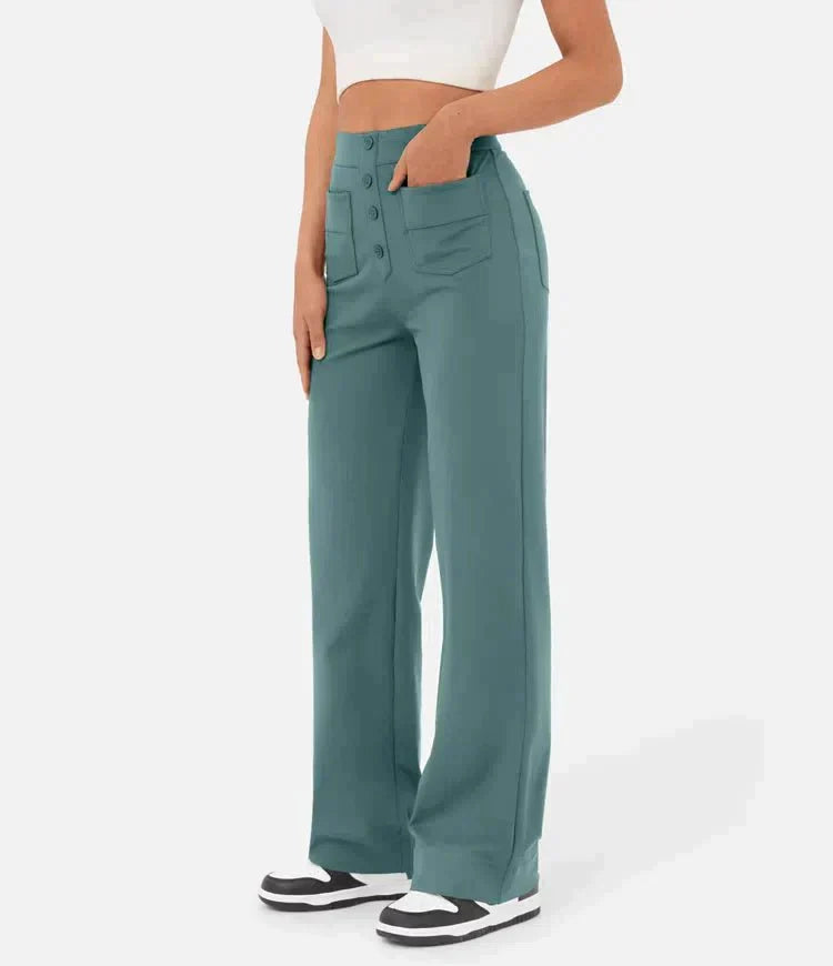 High-Waisted Elastic Casual Pants