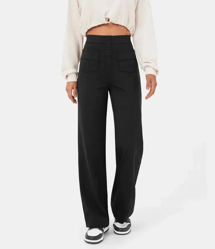 High-Waisted Elastic Casual Pants