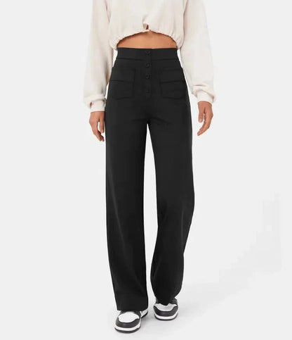 High-Waisted Elastic Casual Pants