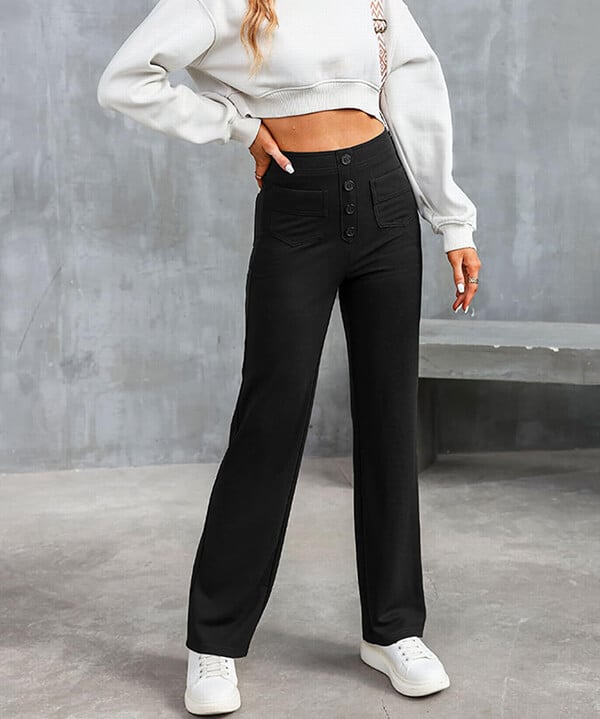 High-Waisted Elastic Casual Pants