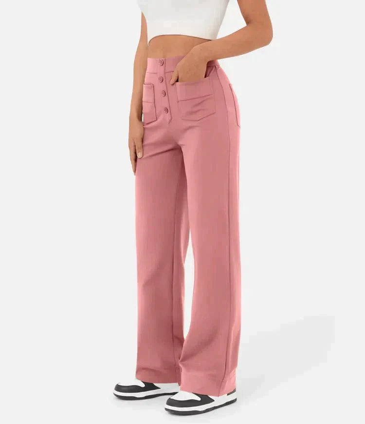 High-Waisted Elastic Casual Pants