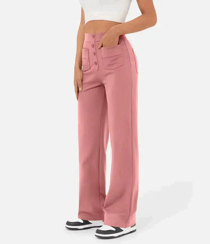 High-Waisted Elastic Casual Pants
