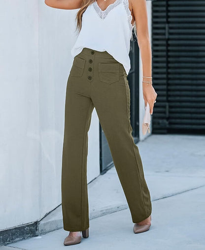 High-Waisted Elastic Casual Pants