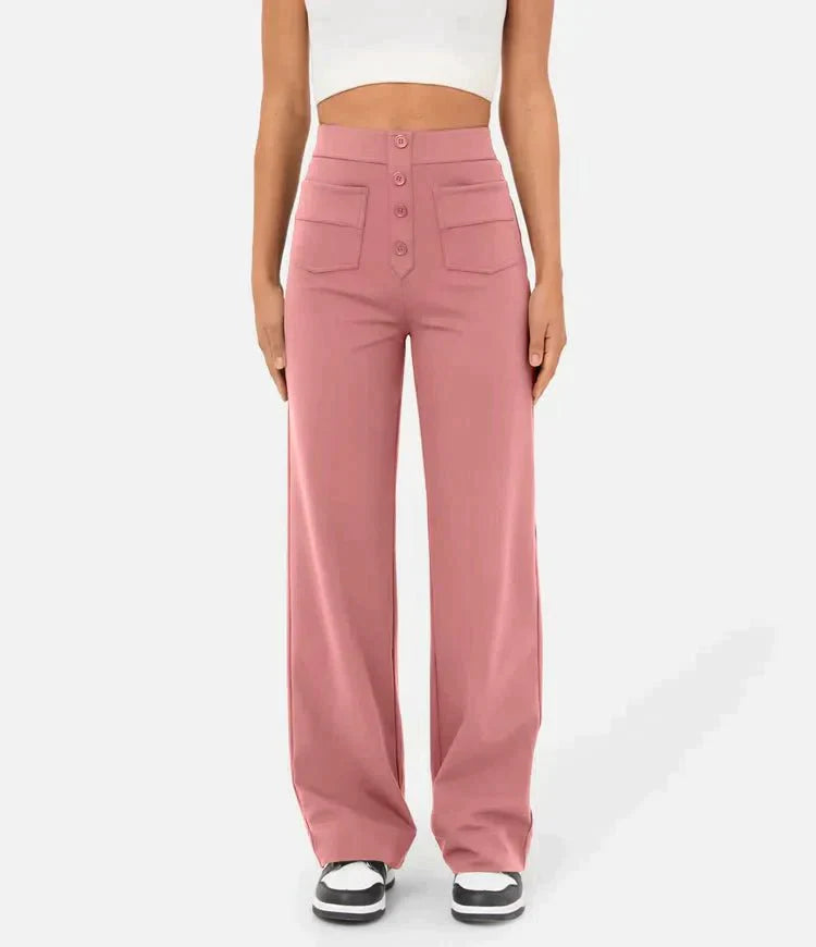 High-Waisted Elastic Casual Pants