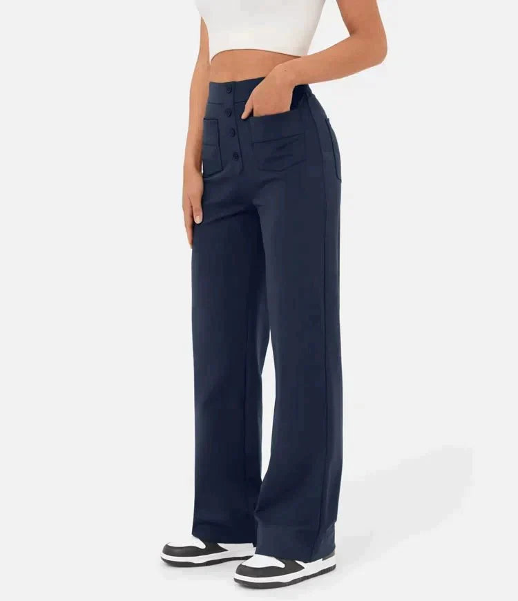 High-Waisted Elastic Casual Pants
