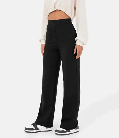 High-Waisted Elastic Casual Pants