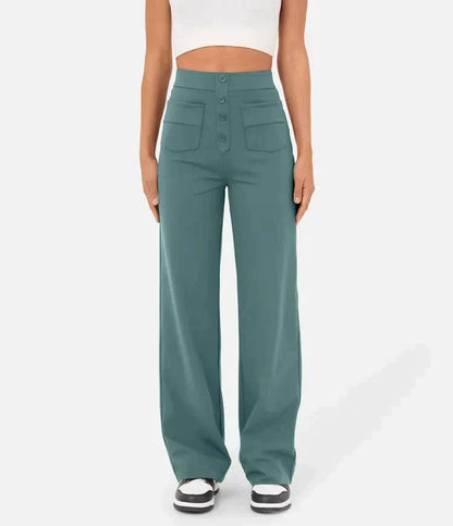 High-Waisted Elastic Casual Pants