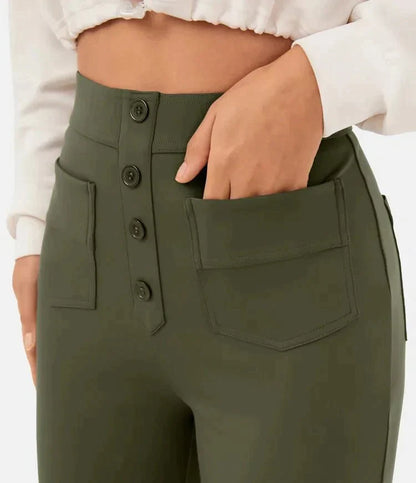 High-Waisted Elastic Casual Pants