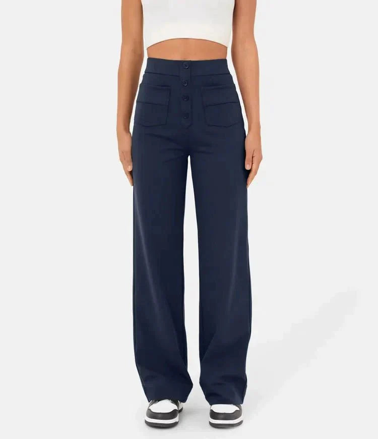 High-Waisted Elastic Casual Pants