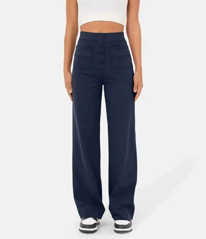 High-Waisted Elastic Casual Pants